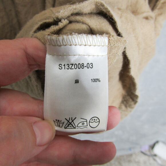 studio CLIP Dress Womens Medium Beige 100% Linen Long Sleeve Button Cuff Pockets - Picture 9 of 12